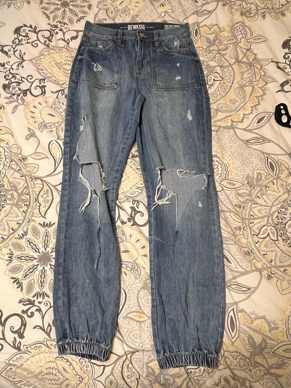Rewash Women's High Rise Distressed Denim Joggers - Size 1/25